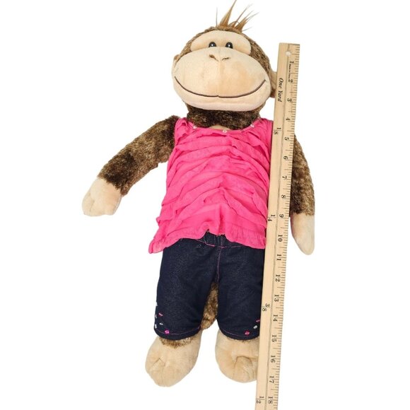 Build A Bear Smiley Monkey Stuffed Animal Plush Toy Pink Top Denim Sequin Jeans - Picture 11 of 13